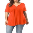 thumbnail image 2 of CHOK Chemise Henley Grande Taille pour Femmes Été Décontractée Manches Courtes Col en V Boutonnée Tunique Plissée, 2 of 8