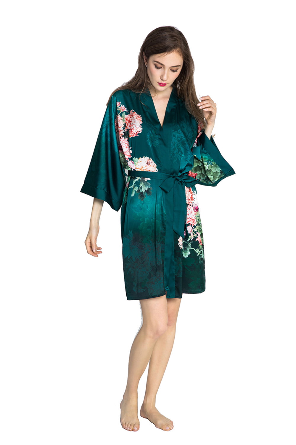 Floral Robe Kimono Robe Cherry Blossom & Crane Short Robe Robes for Women Kleding Dameskleding Pyjamas & Badjassen Jurken | KIM+ONO Charmeuse Collection Bridesmaid Robes 