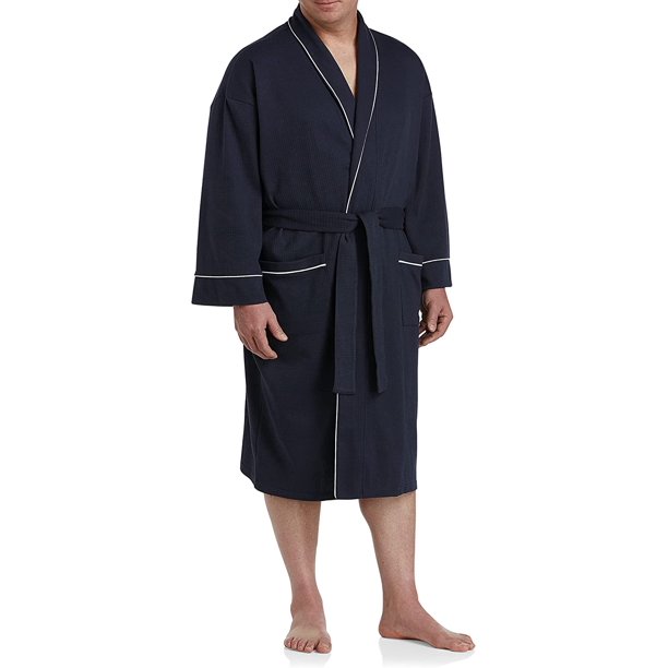 Harbor Bay by DXL Men's Big and Tall WaffleKnit Robe, Navy, 1X/2X