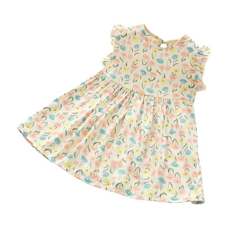 

Summer Savings Clearance! PEZHADA Dresses for Baby Girls Toddler Kids Fashion Cute Flying Sleeve Sweet Flower Print Ruffle Dress Beige