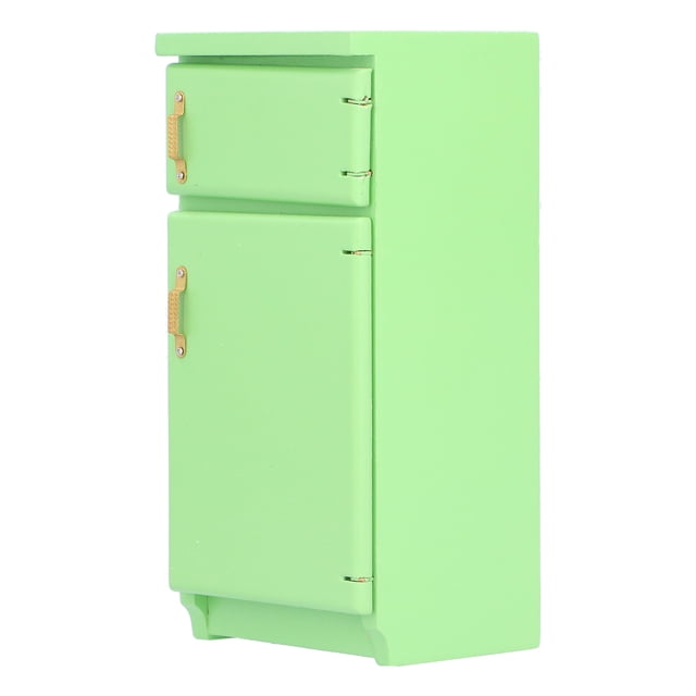 Refrigerador De Casa De Muñecas, Accesorios De Casa De Muñecas Escala 1:12 Verde De Madera Para Mini Cocina