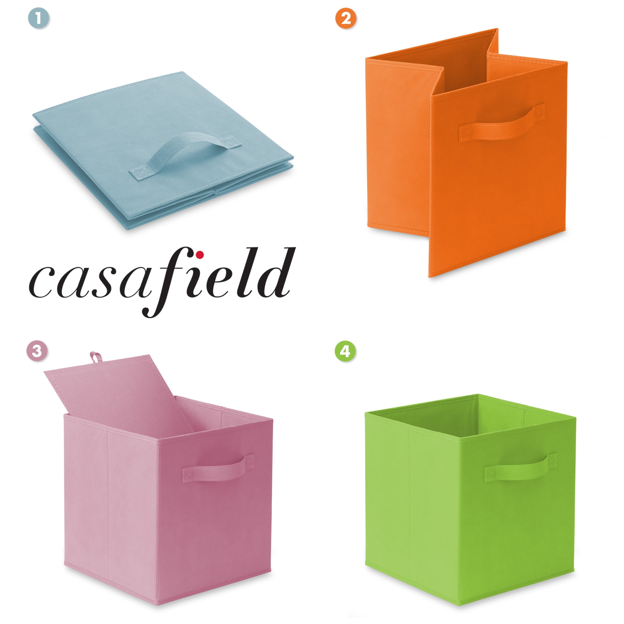 Casafield Set of 12 Fabric Storage Cube Bins, Multicolor - 11" Collapsible Foldable Cloth Baskets for Shelves and Cubby Organizers
