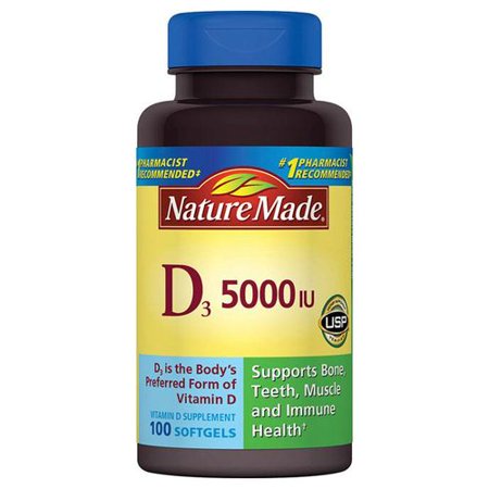 Nature Made Vitamin D3 Dietary Supplement Softgels, 5000 I.U., 100 ...