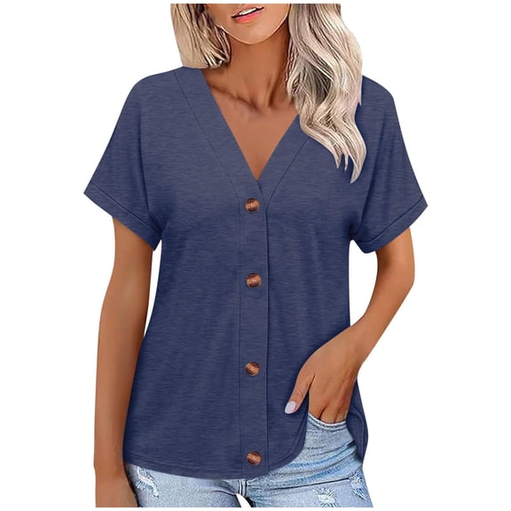 Womens Summer Tops Short Sleeve Button Down V Neck Shirts Casual Front Open Cardigan T Shirts Trendy Tunic Tops
