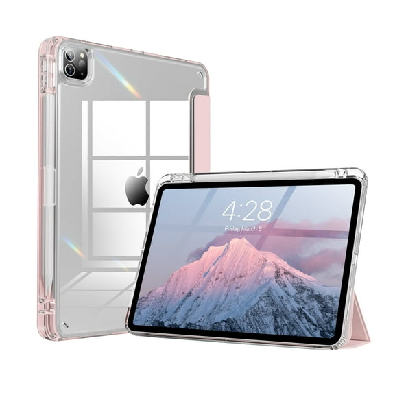 SZPSGC Case for iPad Pro 11 Inch 4th 3rd 2nd Generation Clear Transparent Back with Pencil Holder,Pink