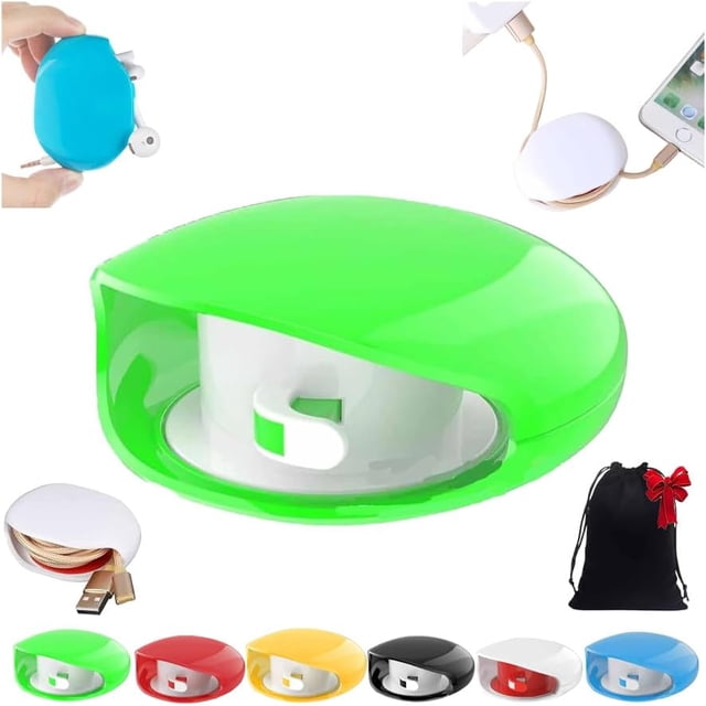 Aboutabsent Automatic Cord Reel, Horizontaln Automatic Cable Organizer, A Simple Pull Then Will Withdraw, Retractable Cord Organizer, for USB, Headphone, Data Cables (Green-1pcs)