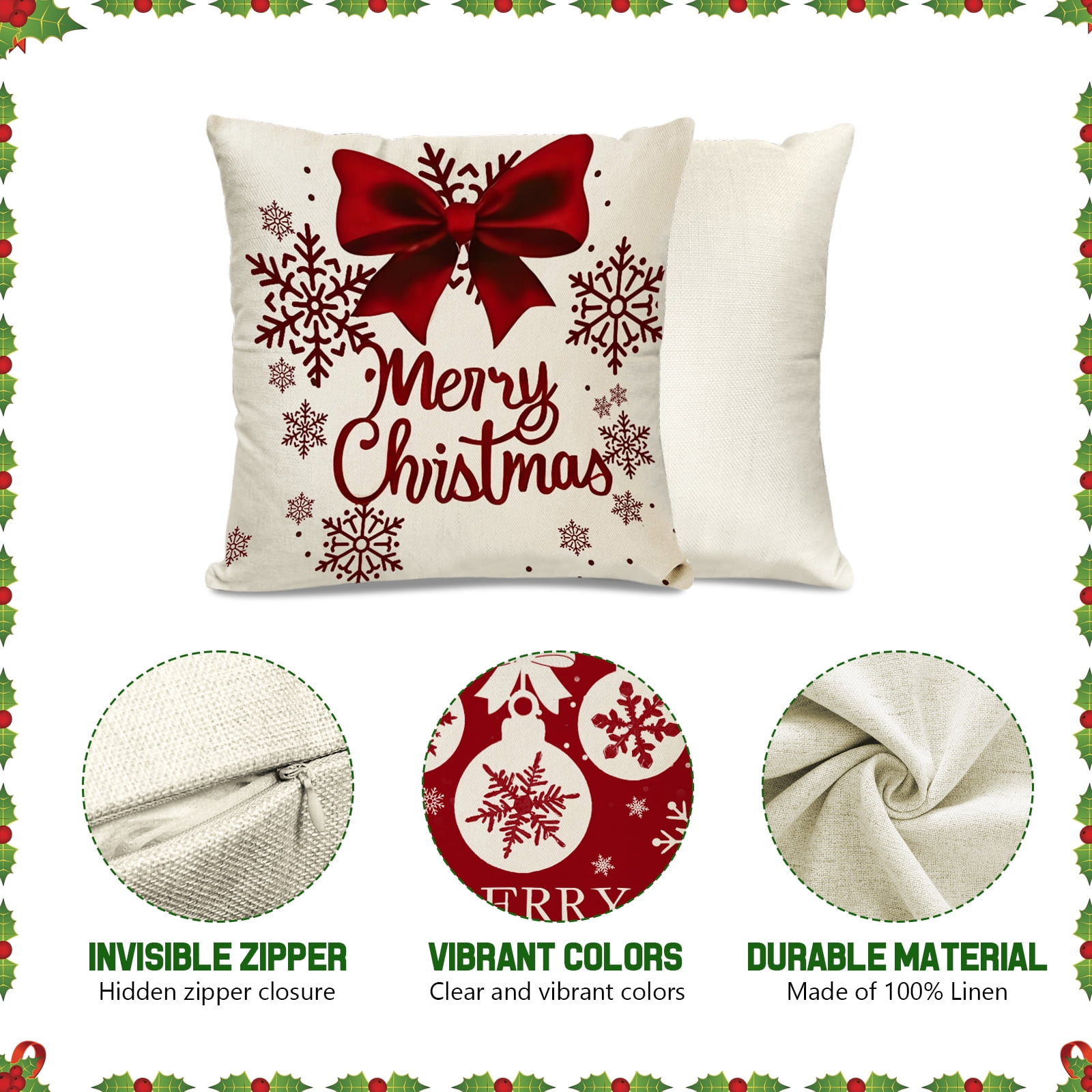 Qoosea Christmas Pillow Covers 18x18 Inch Set of 4 Farmhouse Christmas Pillow Covers Christmas Pillow Cases for Sofa Couch Christmas Decorations Throw Pillow Covers