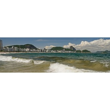 Waves on Copacabana Beach with Sugarloaf Mountain in background Rio De Janeiro Brazil Poster