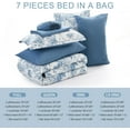 thumbnail image 3 of Blue Toile de Jouy Botanical Comforter Set Queen 7 Piece Bed in a Bag with Soft Microfiber Sheets and Pillow Shams, 3 of 8
