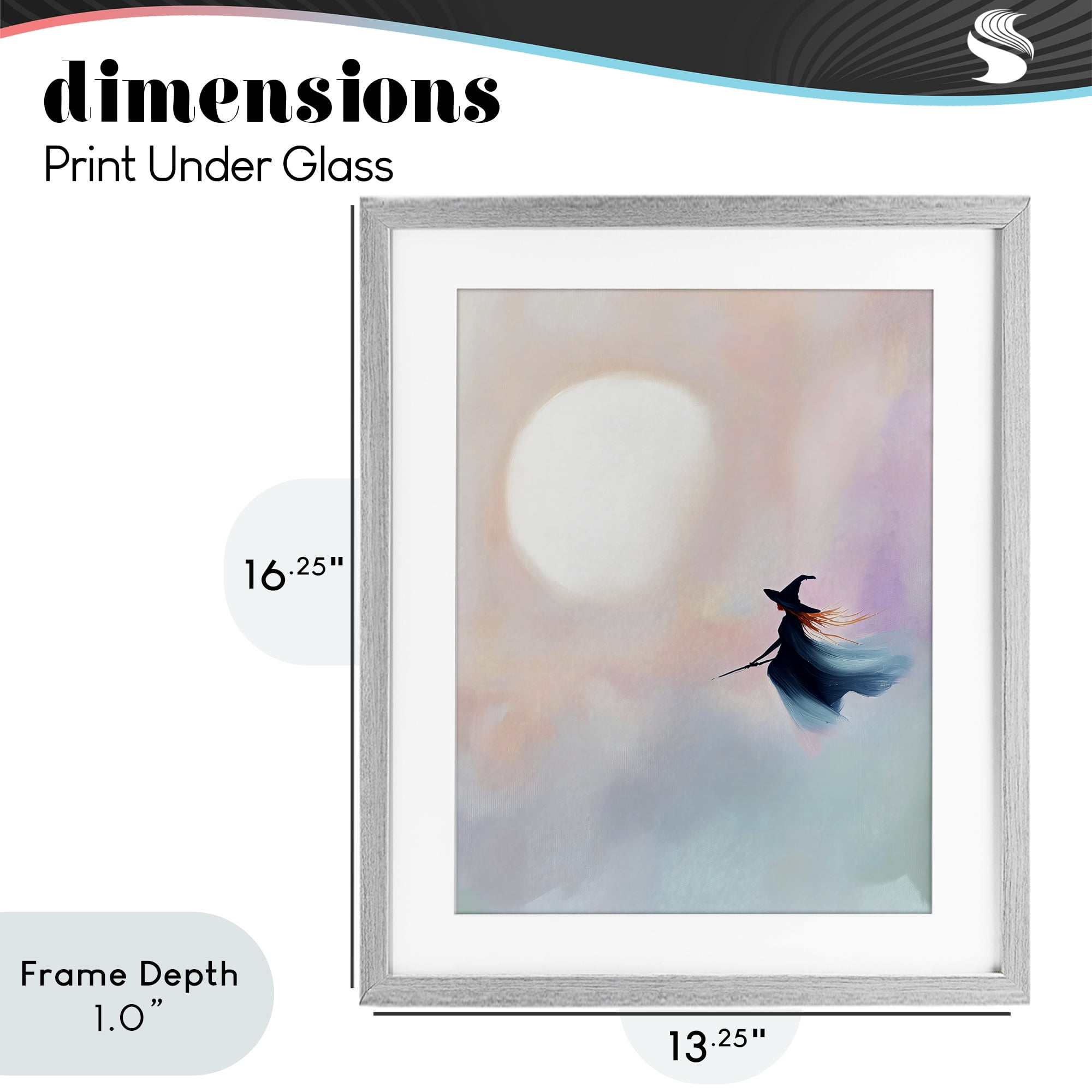 Stupell Industries Witch Flying at Sunset Gray Framed Print Under Glass, design by The Prints Vibe