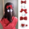 thumbnail image 2 of Red Bow Headband Pompom Bow Hair Hoops Big Bows Hair Clips Creative Headpiece, 2 of 3
