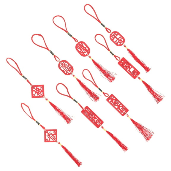 Soimiss 8pcs Chinese New Year Hanging Ornament Red Wood Decoration for Gift Givers