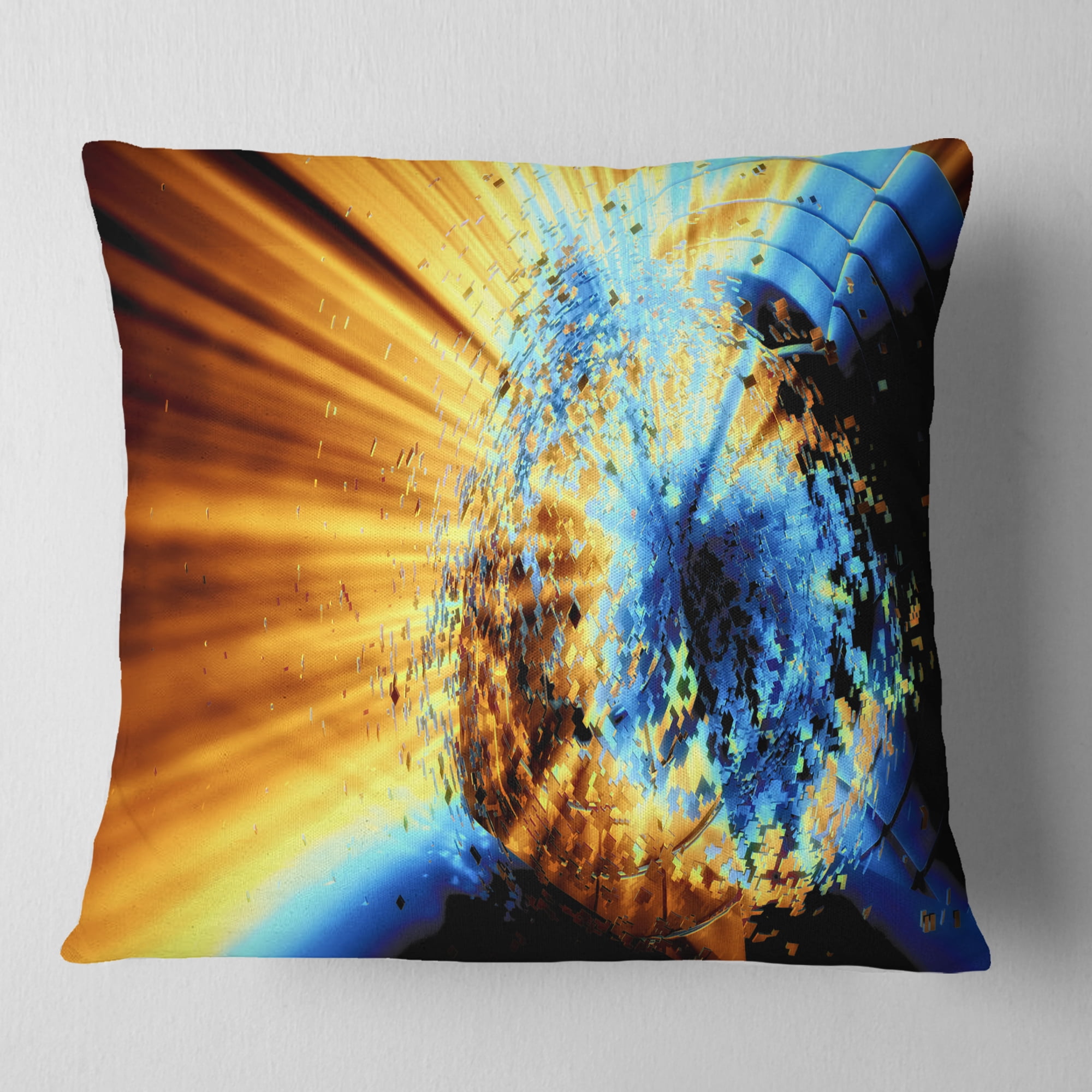 Designart Fractal 3D Blue Brown Burst - Contemporary Throw Pillow - 18x18