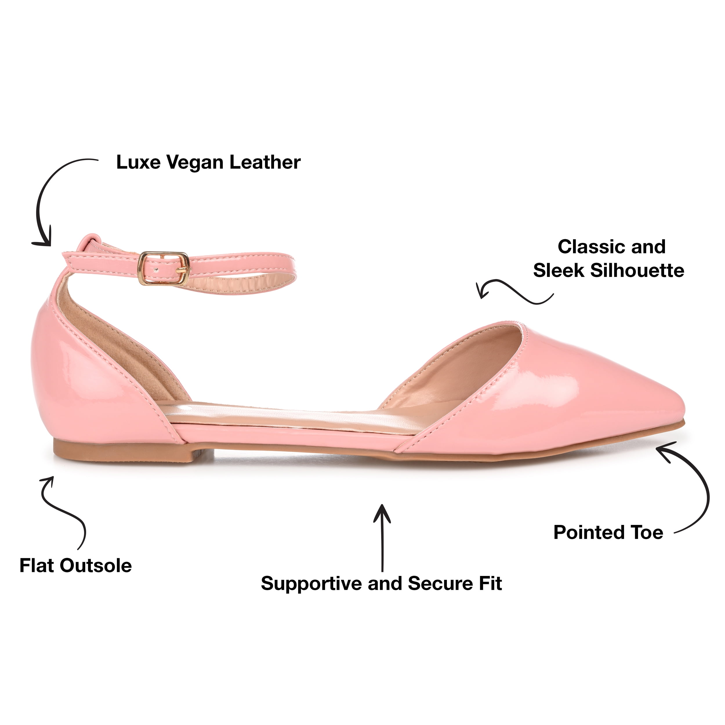 Journee Womens Reba Buckle Pointed Toe Ballet Flats, Widths Available