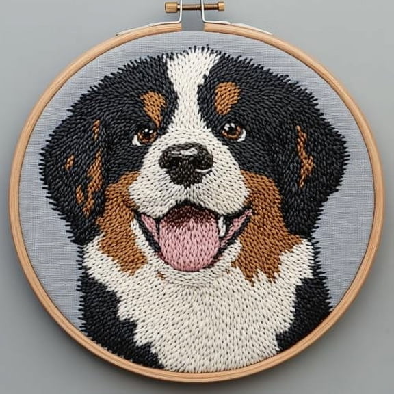 DIY Punch Needle Kits for Beginners Puppy Bernese Mountain Dog with Hoop Punch Needle Starter Craft Embroidery Set Easy for Adults and Children Festival Gift and Decoration 20x20cm-2