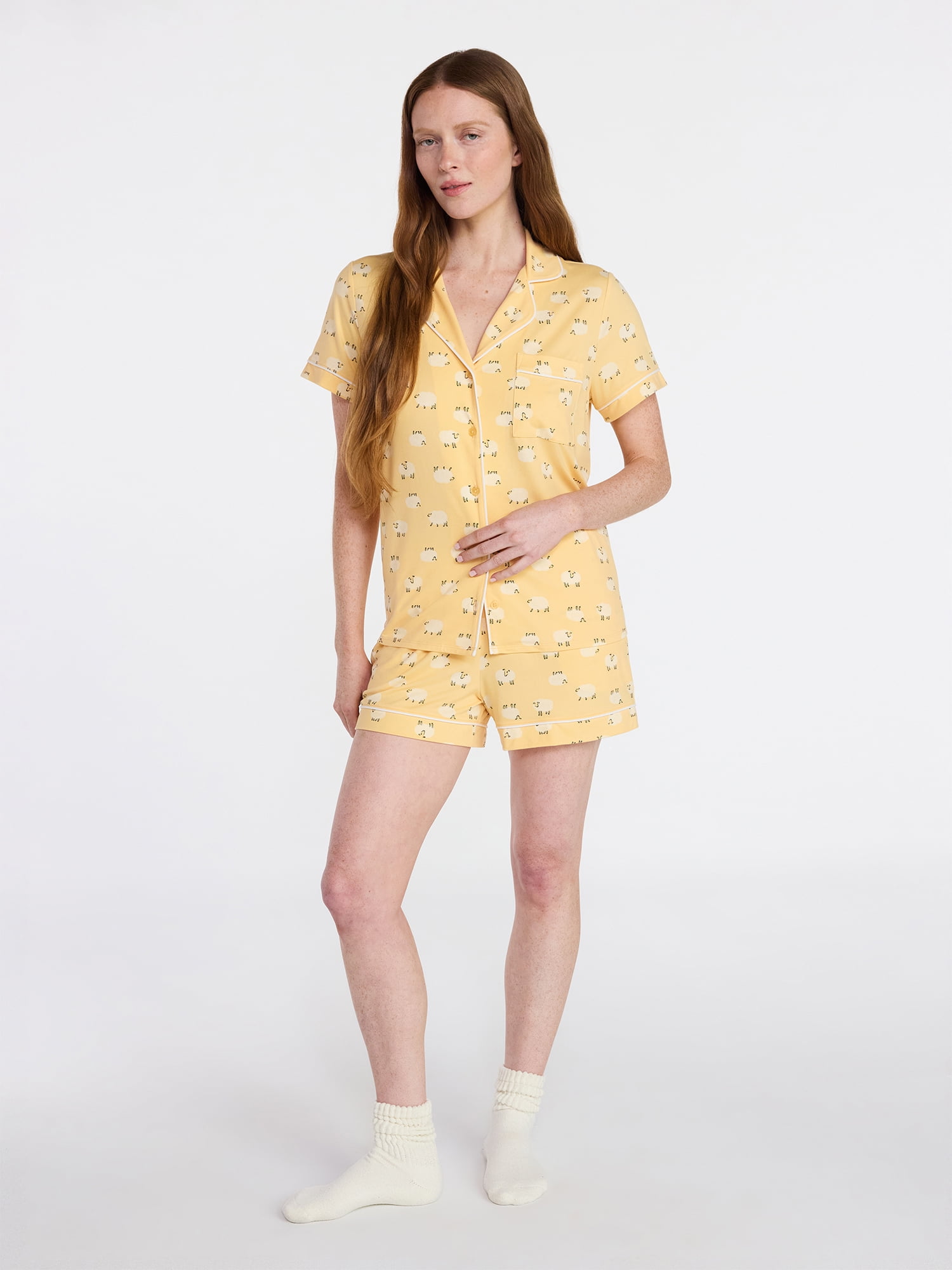 Joyspun Women's Dreamy Soft Collection Notch Collar Top and Shorts Pajama Set, 2-Piece, Sizes XS-3X