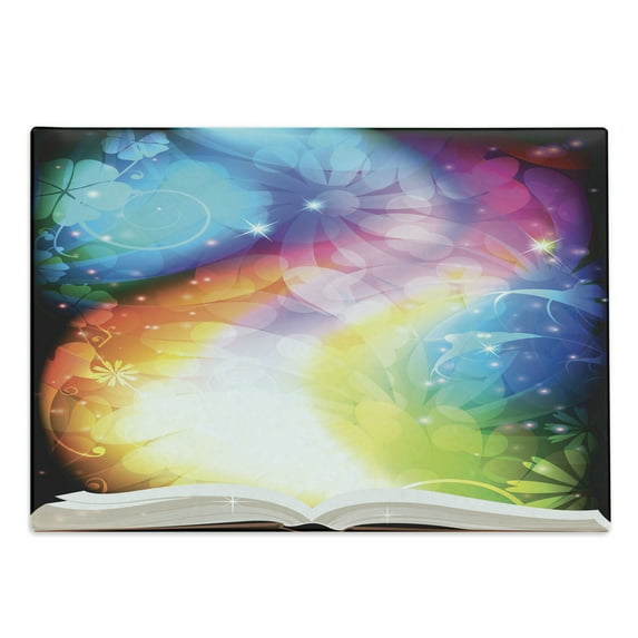 Magic Cutting Board, Psychedelic Open Book of s on Gradient Rainbow Color Floral Background, Decorative Tempered Glass Cutting and Serving Board, Large Size, Multicolor, by Ambesonne