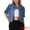 Dark Blue, variant on DARING DIVA Women's Short Sleeve Button Down Cropped Denim Jackets S Light Blue