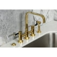thumbnail image 4 of Kingston Brass KS8257DKLBS Kaiser Two-Handle 4-Hole Deck Mount Bridge Kitchen Faucet with Brass Side Sprayer in Brushed Brass, 4 of 8