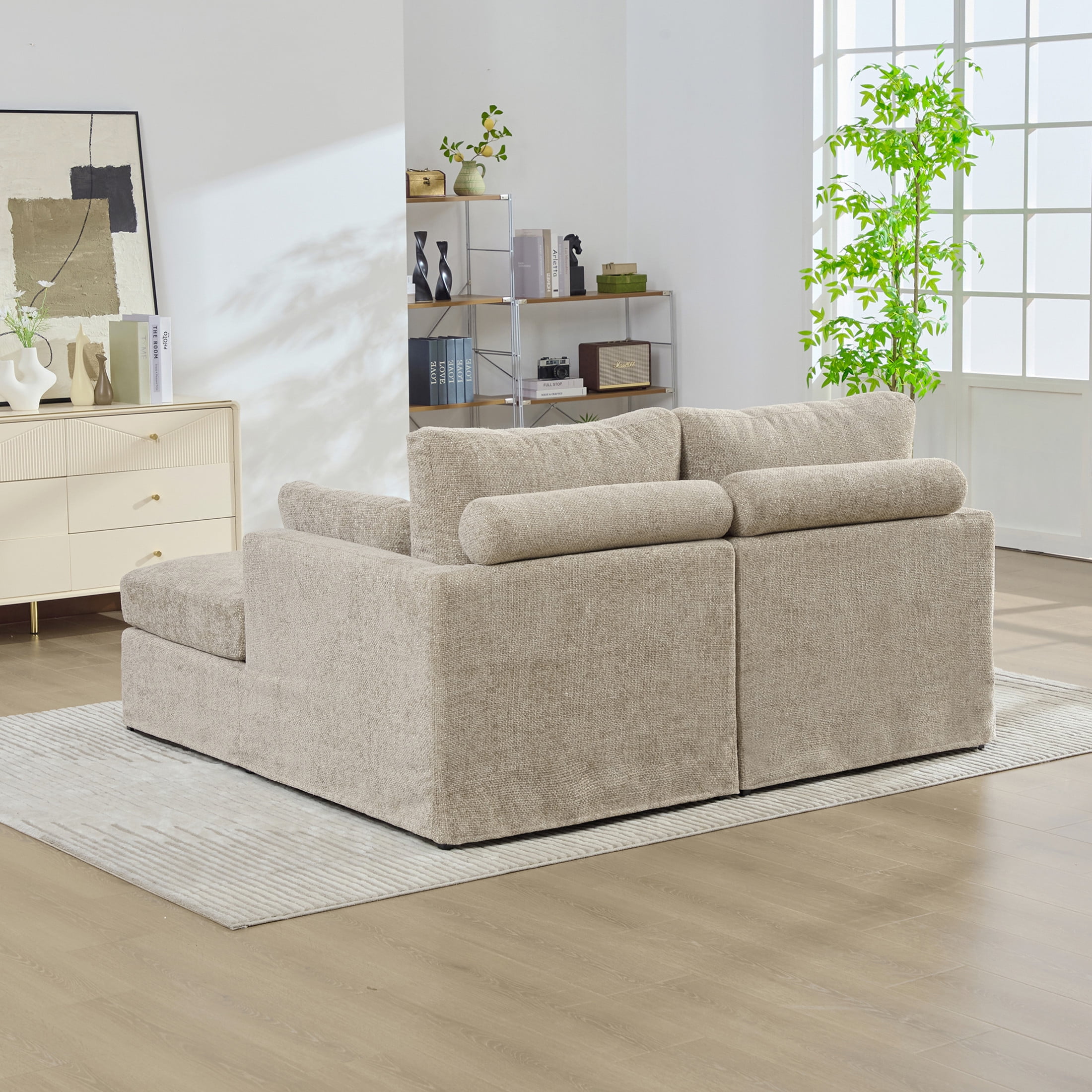 Noble House Norris 64" Chenille Modular Sofa Bed, Oversized Sleeper with Cushions & Metal Legs for Living Room, Taupe