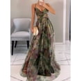 thumbnail image 4 of Women'S Floral Strappy Dress Low Cut Tie Front High Waist Slit Maxi Printed Summer Dress Green S, 4 of 7