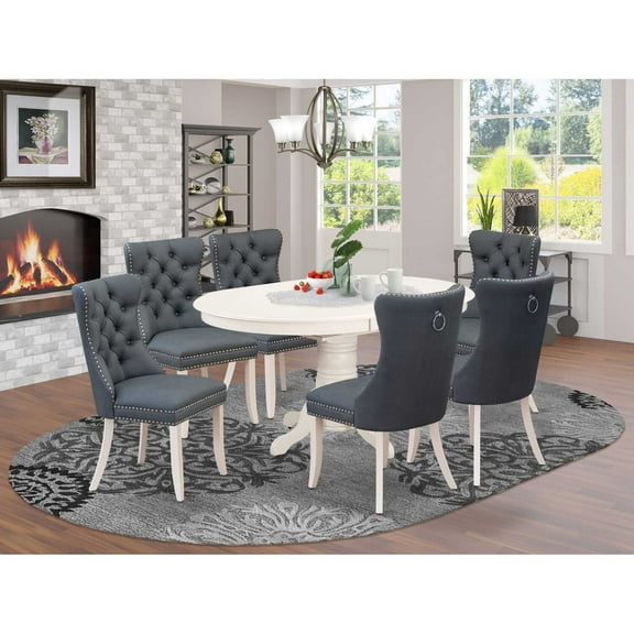 Modern 7 Piece Dining Set - Oval Table with 6 Linen White Chairs