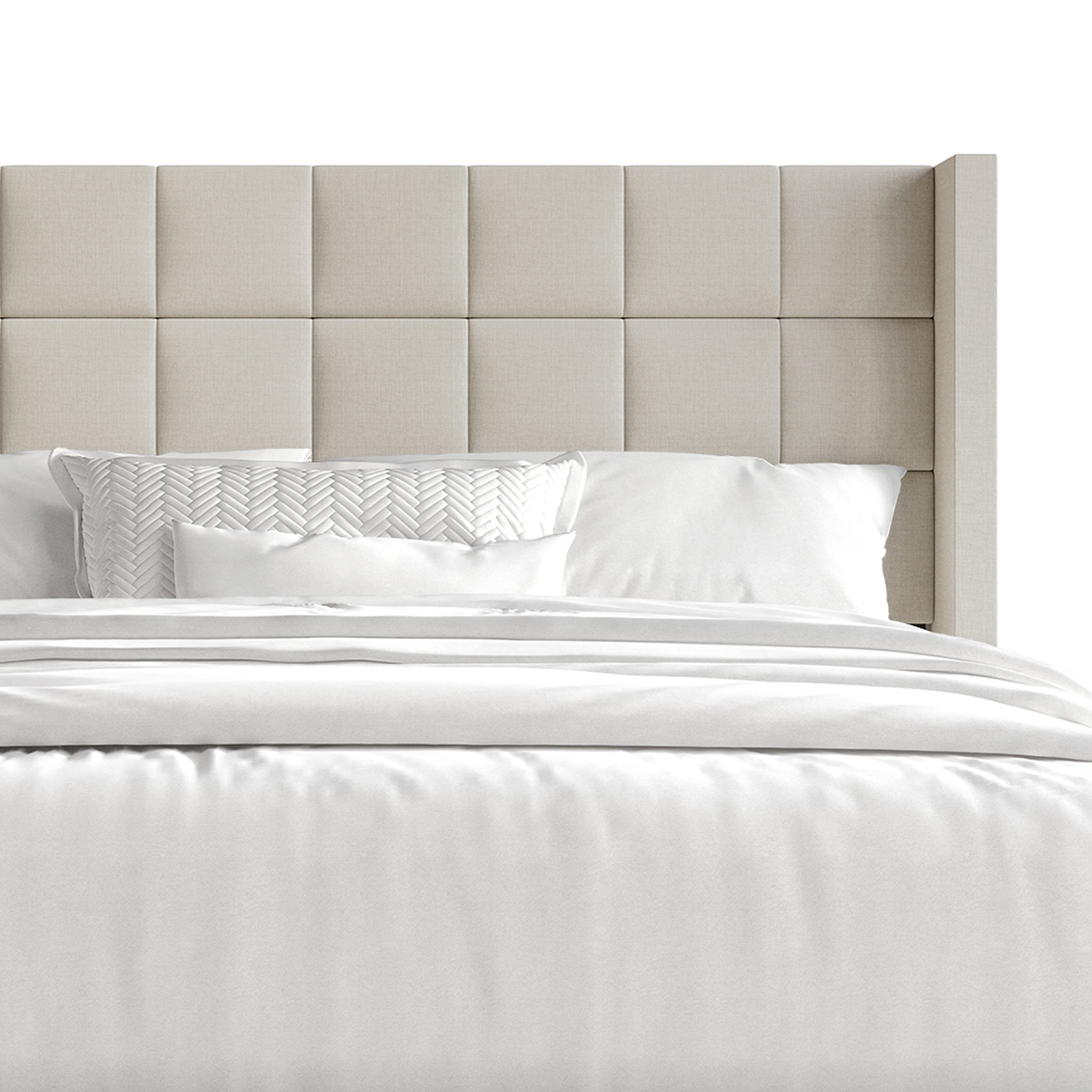 Castle Place Elegant Wingback Linen Upholstered Full Bed, Warm Grey