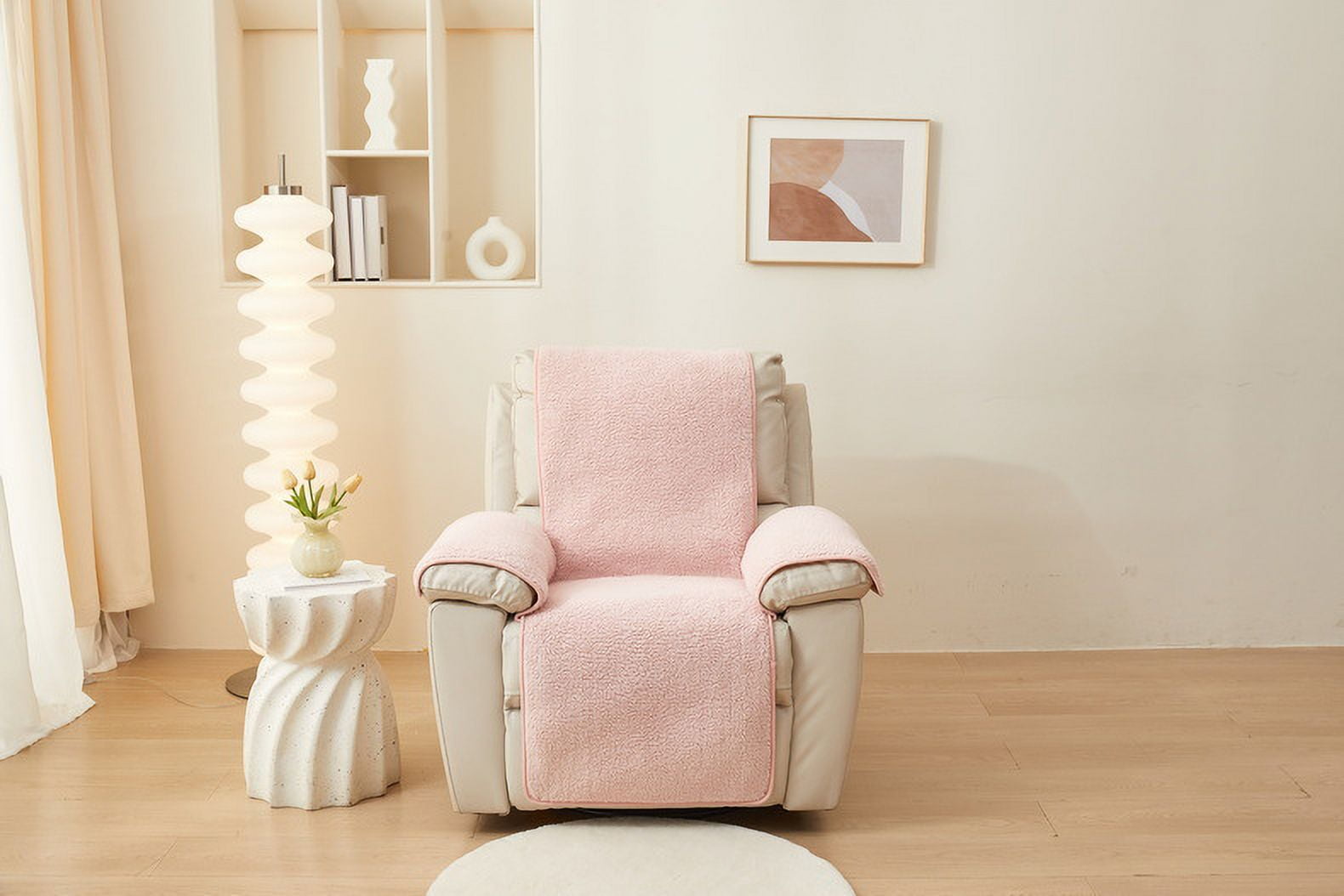 XmhyTop Couch Cover Solid Colour Lamb Wool Sofa cushion 22.04*81.49inch Pink Easy - Fit Washable Reclining Chair Cover for Living Room Sofa - Ideal Furniture Protector