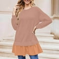thumbnail image 2 of AherBiu Crewneck Sweatshirts for Women Ruffle Patchwork Long Sleeve Casual Loose Pullover Tops, 2 of 6