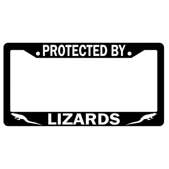 Protected By Lizards Black Plastic License Plate Frame