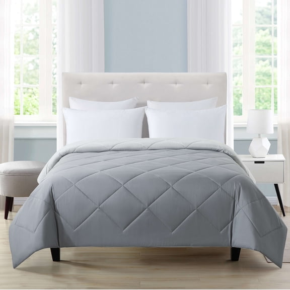 Mainstays Reversible Microfiber Comforter, Grey, Full/Queen