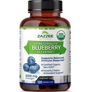 Zazzee USDA Organic Blueberry 10:1 Extract, 5000 mg Strength, 4 Month Supply, 120 Vegan Capsules, Whole Fruit, Concentrated and Standardized 10X Extract, Non-GMO and All-Natural, Made in The USA