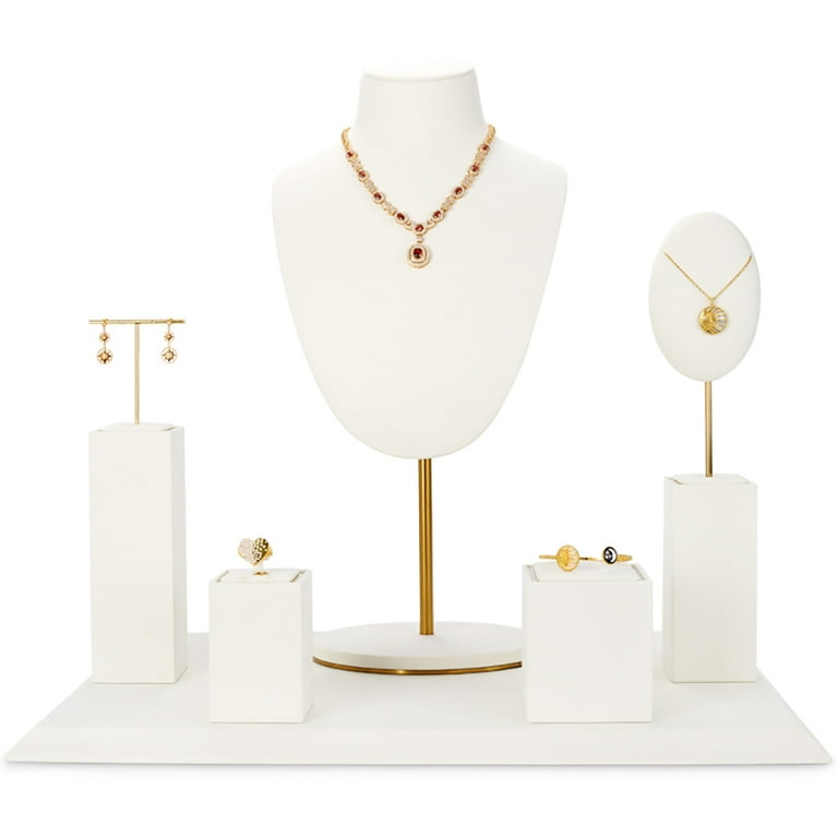 Oirlv Necklace Holder Jewelry Display Set with Metal Jewelry Exhibit Shop Cabinet for Necklace Display Bust Earrings Bangle Beige Microfiber Walmart