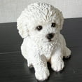 thumbnail image 2 of Cute Sitting Bichon Frise Puppy Statue, Lifelike White Dog Outdoor Figurines Miniature Resin Animal Sculpture Lawn Home Decor, 2 of 8