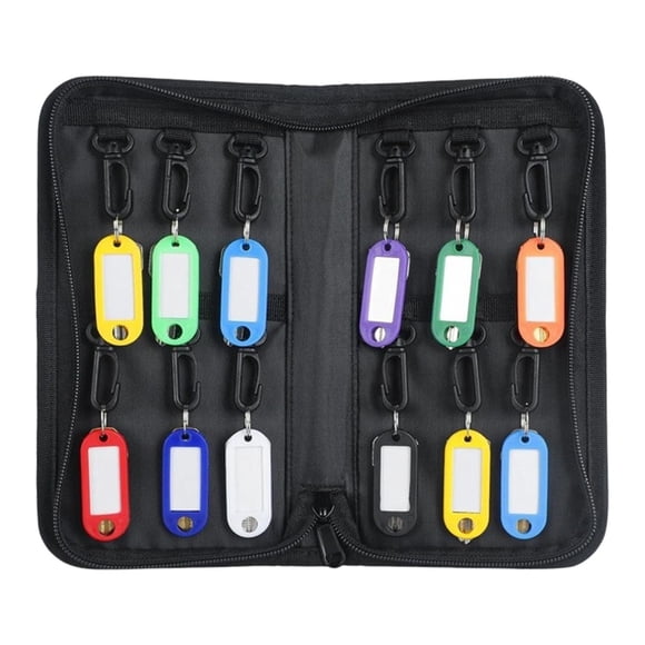 Estuche portátil para llaves, bolsa de transporte, contenedor organizador impermeable con cremallera con 12 etiquetas