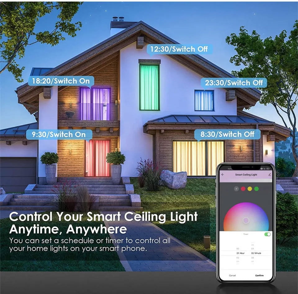 Smart Ceiling Light Flush Mount LED WiFi, Compatible with Alexa Google Home, 3000K-6500K Dimmable Low Profile Ambient Light Fixture for Bedroom Living Room Hallway Kitchen Nursery,12 Inch 30W,RGB