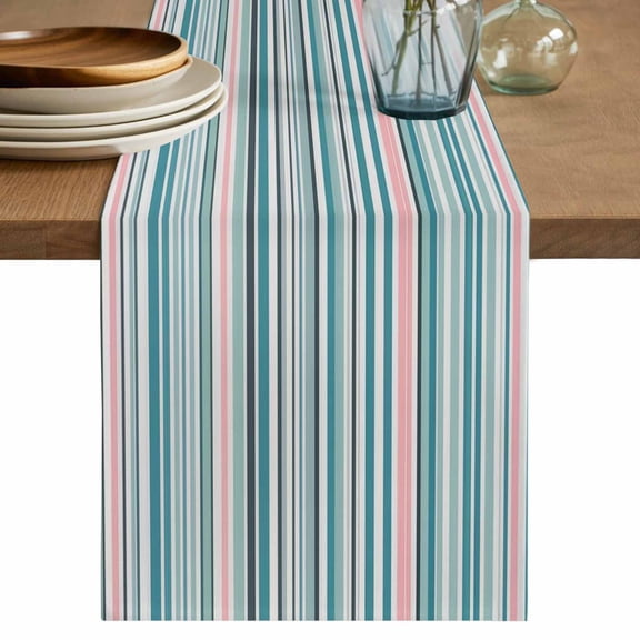 Table Runner 72 Inches Long for Kitchen Dining, Colored Stripes Dresser Scarf Farmhouse, Dining Table Decorations for Wedding/Parties, Modern Abstract Pink Blue Turquoise Lines 13 x 72 In