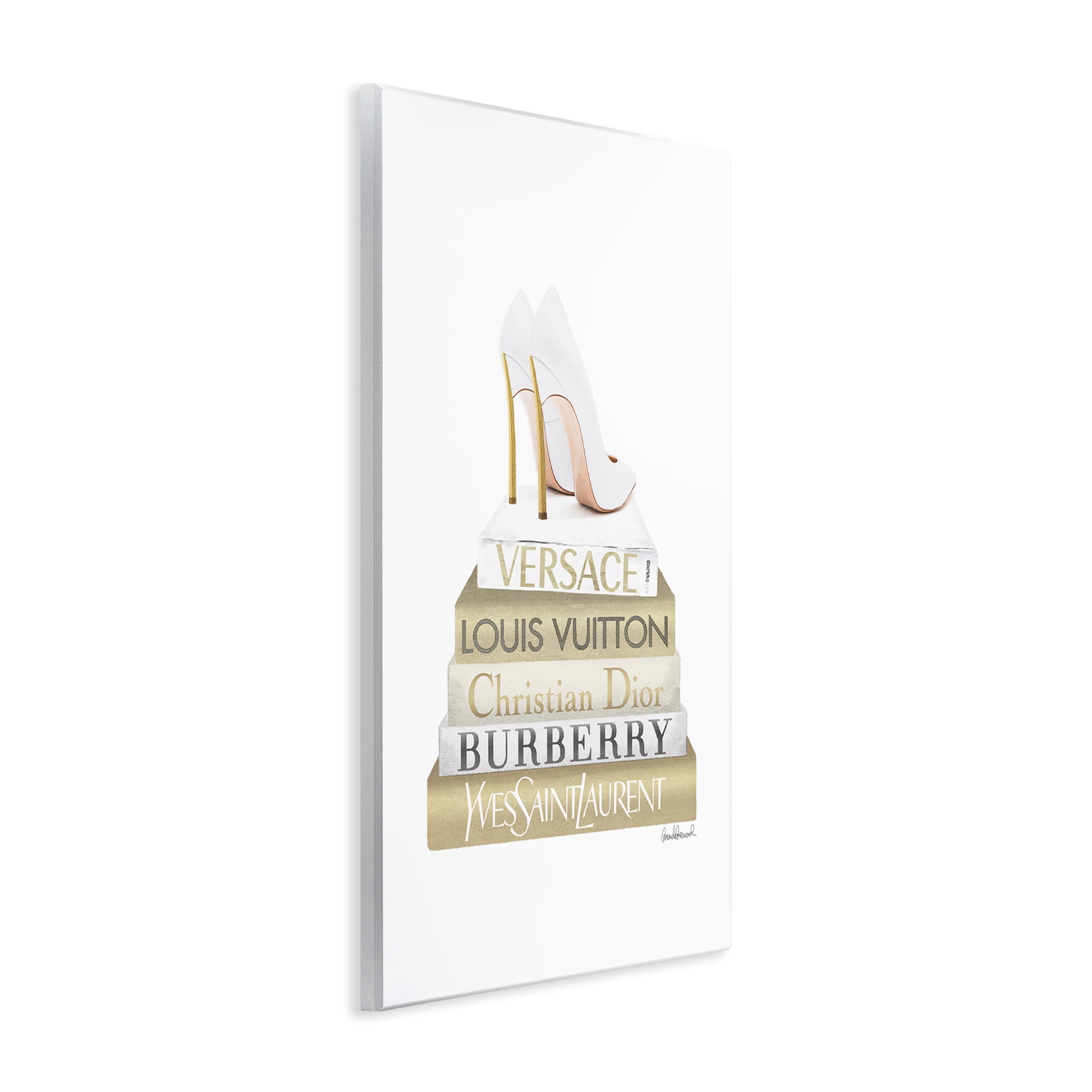 Stupell Industries Gold & White Book Stack Fashion Painting Unframed Art Print Wall Art, 13 x 19