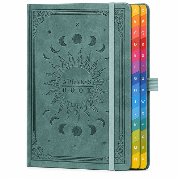 A5 Hardcover Address Book with Alphabetical Tabs, Large Print Contact and Telephone Organizer with Pocket, Pen Loop and Elastic Closure, 5.7 x 8.3 Inch