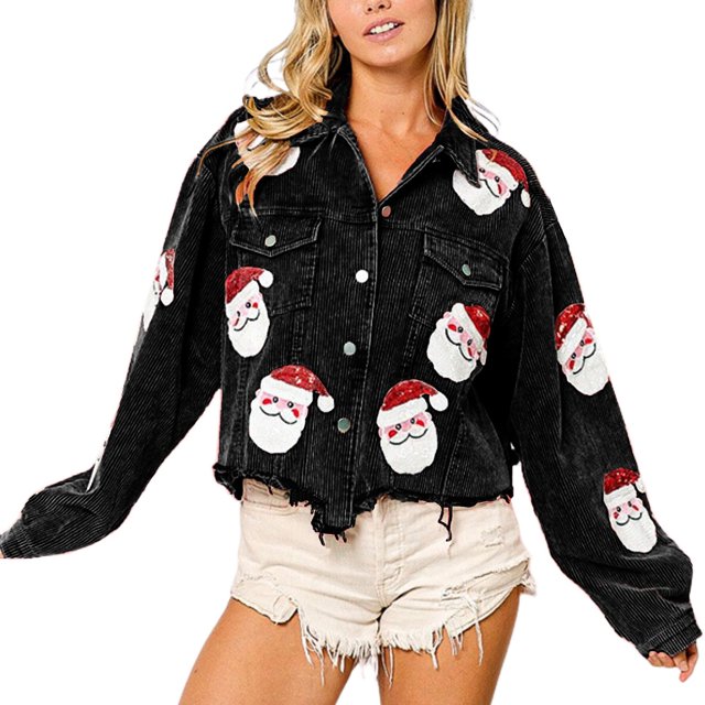 Chaquetas y abrigos casuales de manga larga sin capucha para mujer, chaqueta de pana de invierno, chaqueta con lentejuelas navideñas, chaqueta de béisbol multicolor, estilo europeo. Abrigo para mujer.