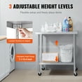 thumbnail image 5 of KFFKFF Commercial Kitchen Worktable, 24"x36"x38" Stainless Steel Work Benches, Durable Metal Worktable with 4 Casters, 3 Adjustable Height for Food Preparation in Restaurants, 5 of 8
