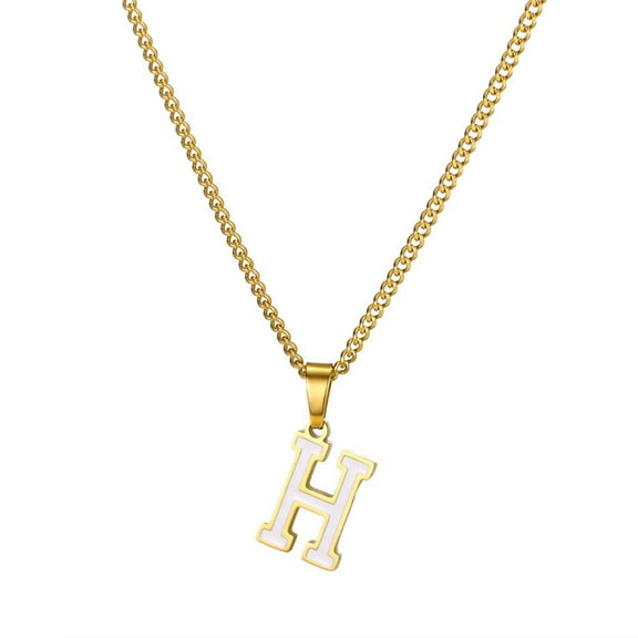 PAURO Initial Necklaces for Women and Men White Black Gold Plated Letter S Stainless Steel Name Alphabet K Pendant Dainty Personalized Statement Simple Jewelry White Letter H