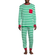 George Men’s Jolly Green Stripe Holiday Matching Family Christmas Pajamas Set, 2-Piece, Sizes S-XL