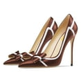 thumbnail image 3 of FSJ Women High Heel Pumps Stripes Bowtie Pointed Toe Elegant Stiletto Slip On Dress Shoes Size 7 Brown, 3 of 5