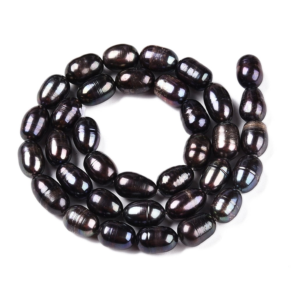 Natural Cultured Freshwater Pearl Beads Strands Silver Nitrate Dyed Rice Shaped Prussian Blue 6~18x7~8x6~8mm Hole: 0.6mm about 37~43pcs/strand 15.35~16''(39~40cm)