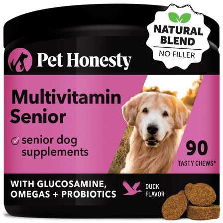 Pet Honesty Dog, 10 in 1 Multivitamin Mobility Immune Skin Coat Support Supplement w Glucosamine Probiotics and Omegas, Duck Flavor, 900 Count Soft Chews
