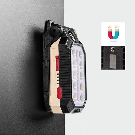Magnetic Work Light - Led Flashlight with Magnet Base, Folding Inspection Work Light with Battery Level Display, Portable Flashlight for Car Repair, Camping, Workshop, Handheld Tool Black Size:L