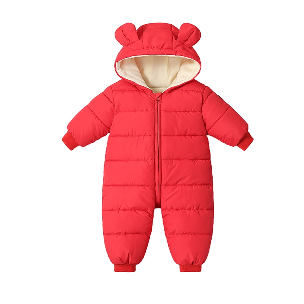 Esaierr Newborn Baby Jumpsuit Infant Boys Girls Snowsuit Fleece Lined Onesie Outfits Warm Hooded Romper for 3-24 Months