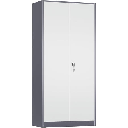 Crownland 72” Metal Storage Cabinet, Lockable Garage Cabinets, High Office Storage Cabinet with Adjustable Shelves for Garage, Home Office, Classroom, Pantry, File(Grey White-Narrow Size)
