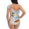 thumbnail image 5 of Gaeub Insects and Flowers Women's One Shoulder Ruffle Tummy Control Swimwear for Swimming Surfing Beach Party - Large, 5 of 8